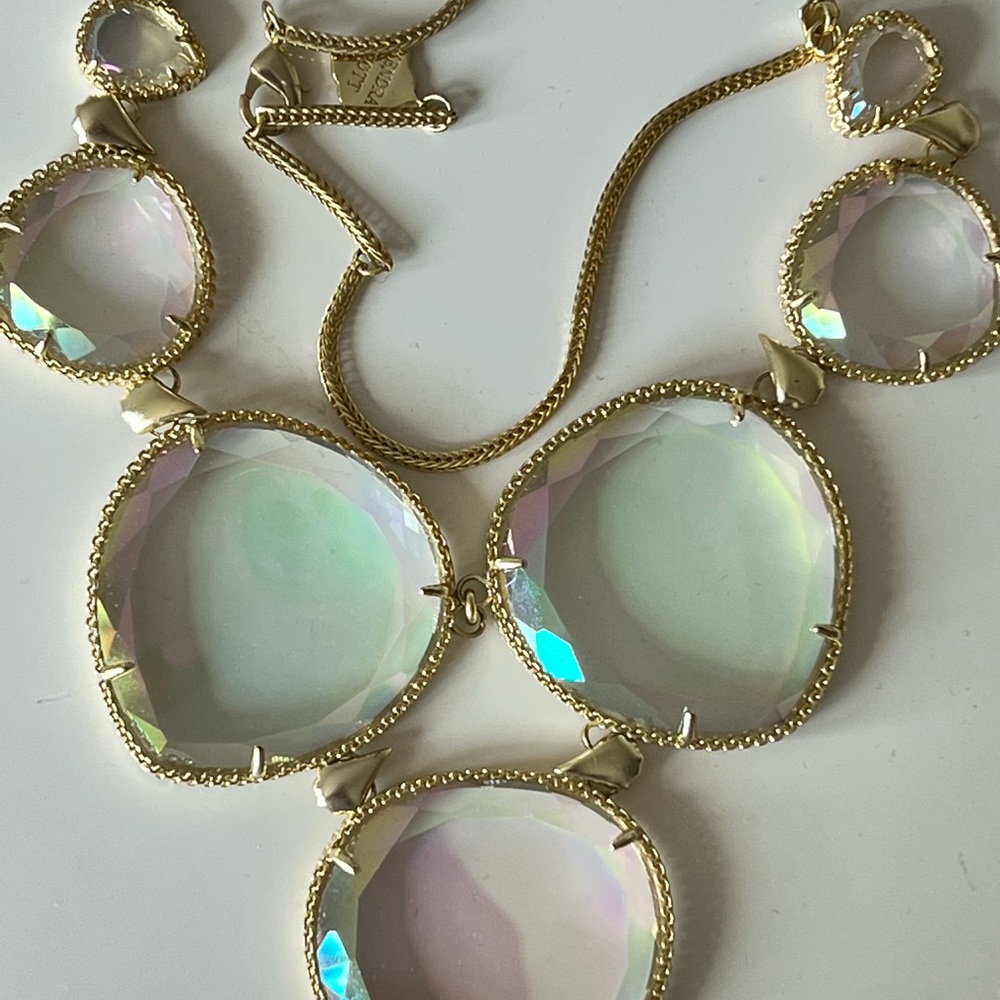 NWOT Rare & Retired Kendra Scott Rebecca Necklace Iridescent & Yellow Gold WOW! - Picture 6 of 14